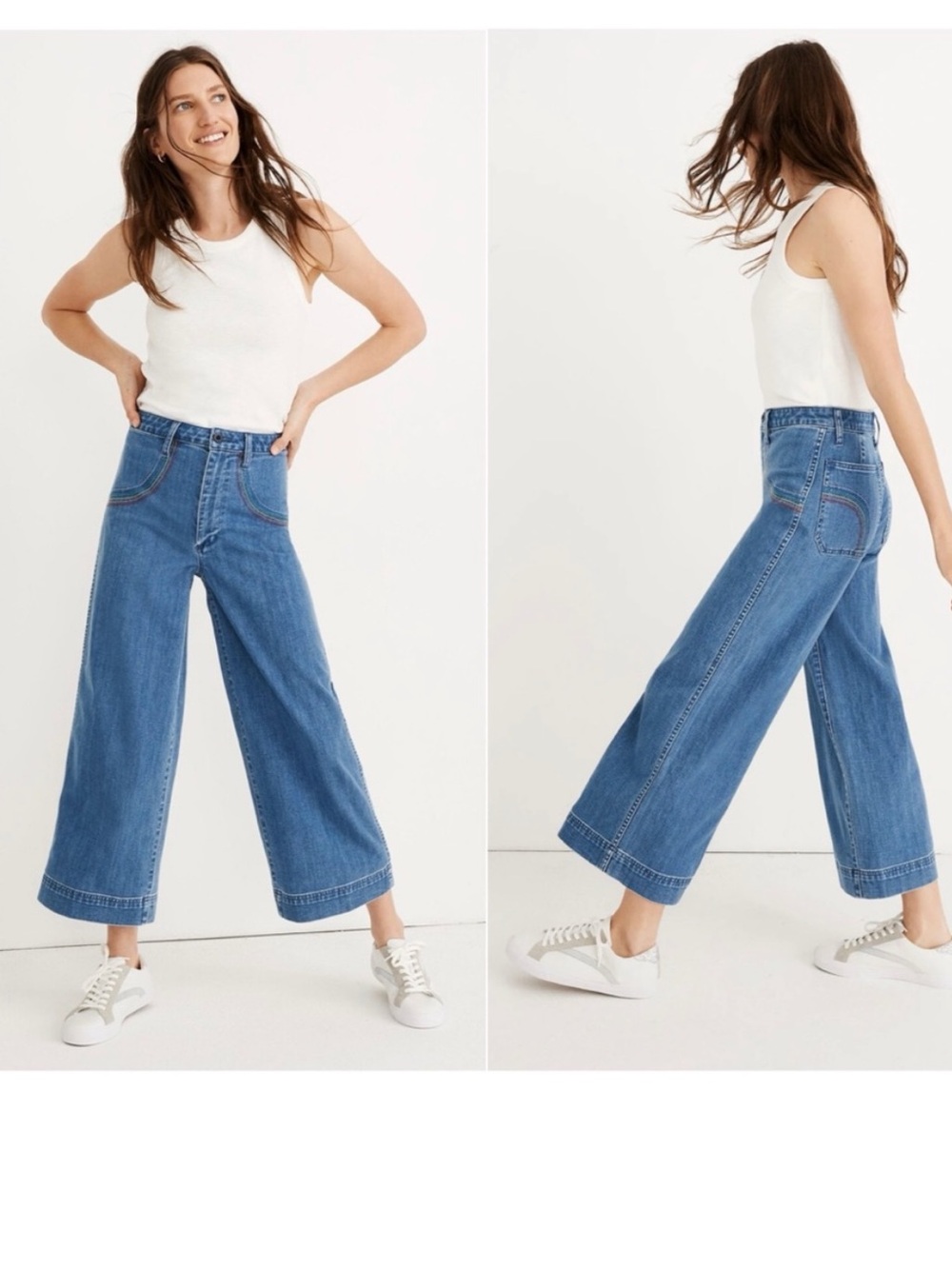 Madewell Emmett Wide-Leg Crop Jeans: Rainbow Stitched Edition 28 high rise